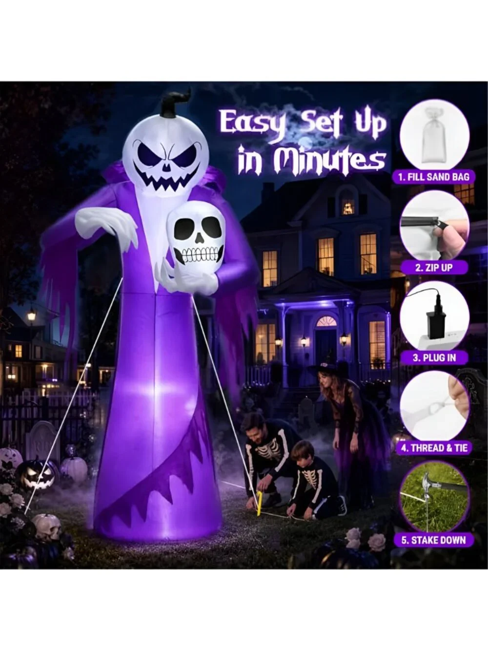 12FT Giant Halloween Inflatables Decorations Outdoor Pumpkin Ghost Wizard
